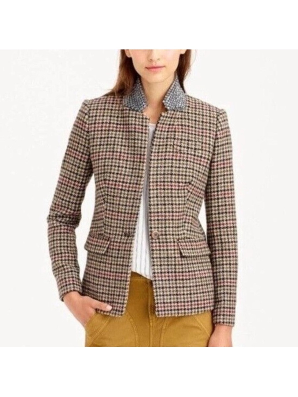 J. Crew Wool Houndstooth Regent Blazer with Jeweled Collar size 2